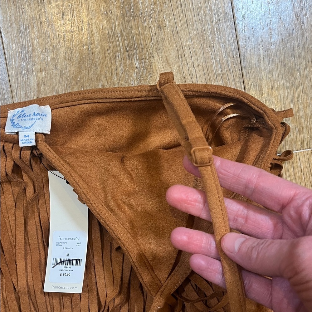 NWT Blue Rain x Francesca's Fringe Tank Top Western Boho Rust Caramel Medium New - Picture 7 of 12